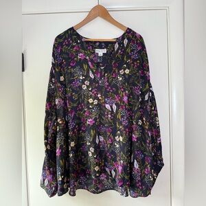 Ava & Viv V-Neck Floral Blouse Purple Pink Ivory Green Black Plus Size 4X